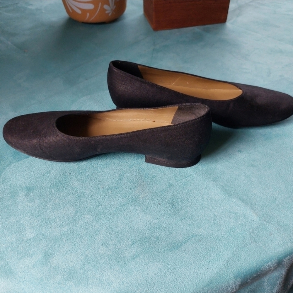 Yves Saint Laurent Black Glazed Linen Women's Flats - Picture 3 of 5